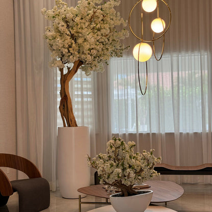 Matte Beige St. Tropez Planter with Custom Made White Cherry Blossom Tree