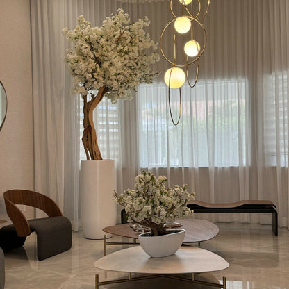 Matte Beige St. Tropez Planter with Custom Made White Cherry Blossom Tree