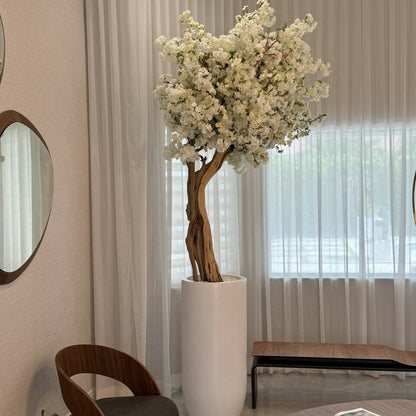 Matte Beige St. Tropez Planter with Custom Made White Cherry Blossom Tree