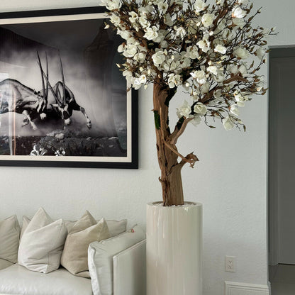 Glossy Beige St. Tropez Planter with Custom Made Magnolia Tree