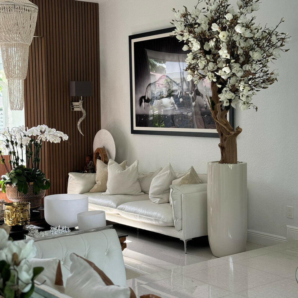 Glossy Beige St. Tropez Planter with Custom Made Magnolia Tree