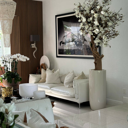 Glossy Beige St. Tropez Planter with Custom Made Magnolia Tree
