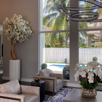 Matte Beige St. Tropez Planter with Custom Made White Cherry Blossom Tree