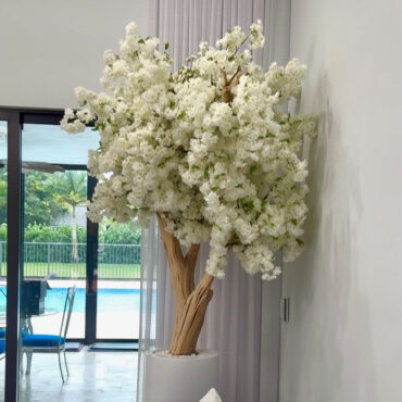 Matte White St. Tropez Planter with Custom Made White Cherry Blossom Tree