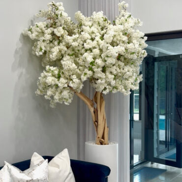 Matte White St. Tropez Planter with Custom Made White Cherry Blossom Tree