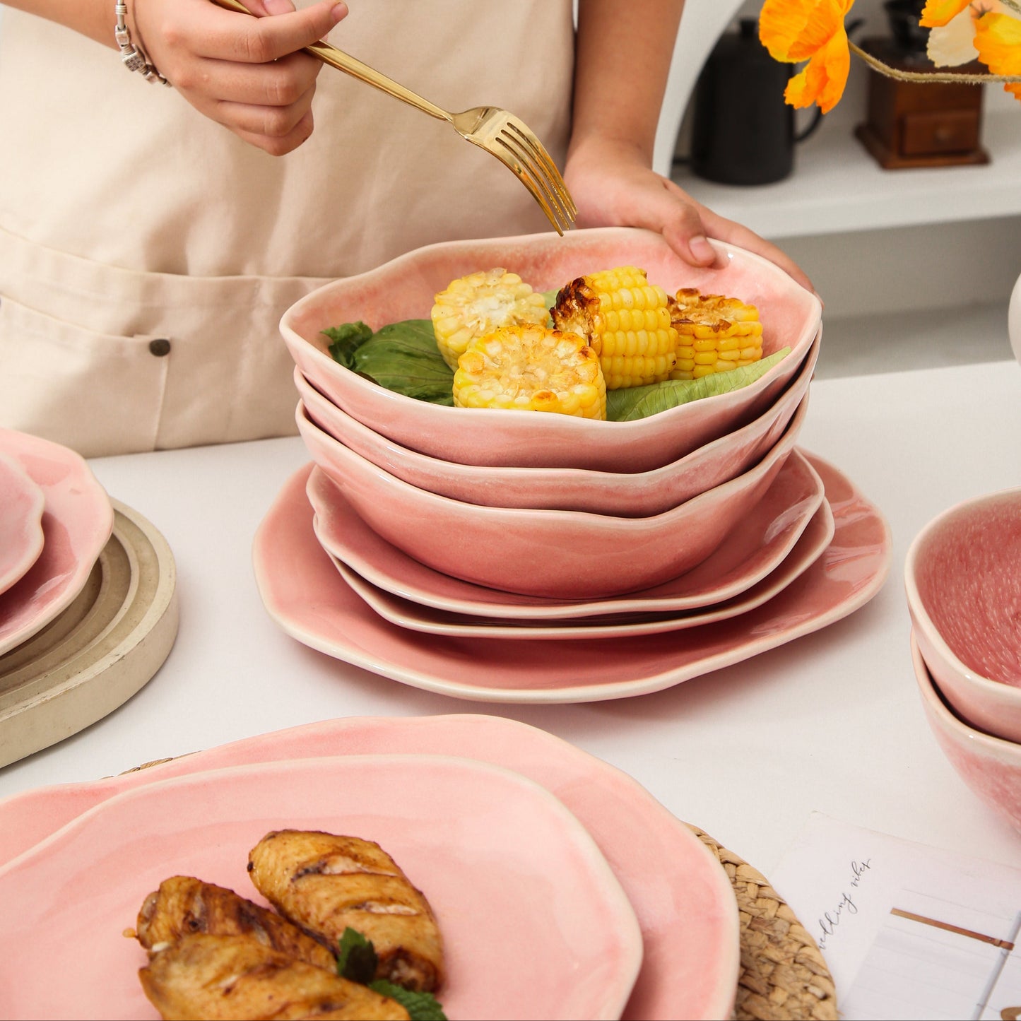 16 Piece Set Dinnerware Set- Rose Pink