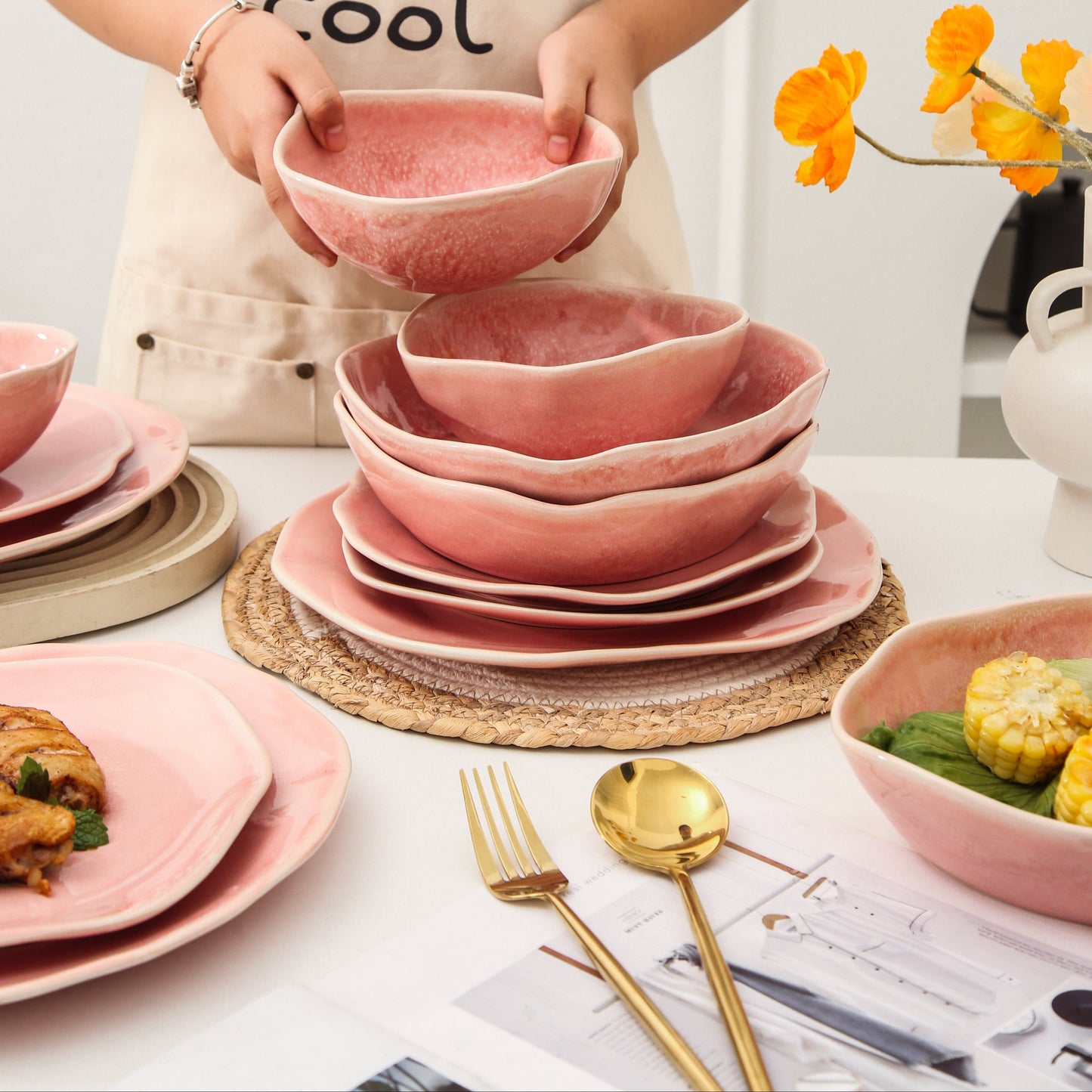 16 Piece Set Dinnerware Set- Rose Pink