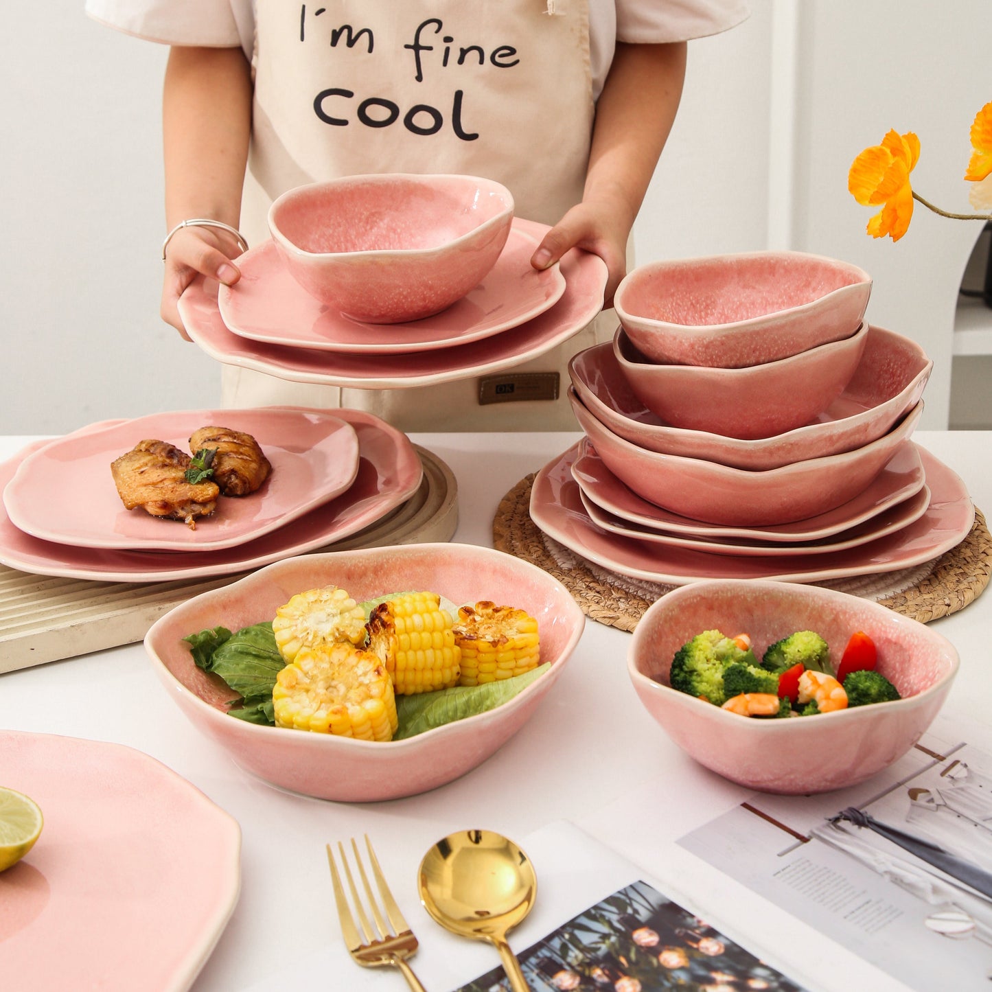 16 Piece Set Dinnerware Set- Rose Pink