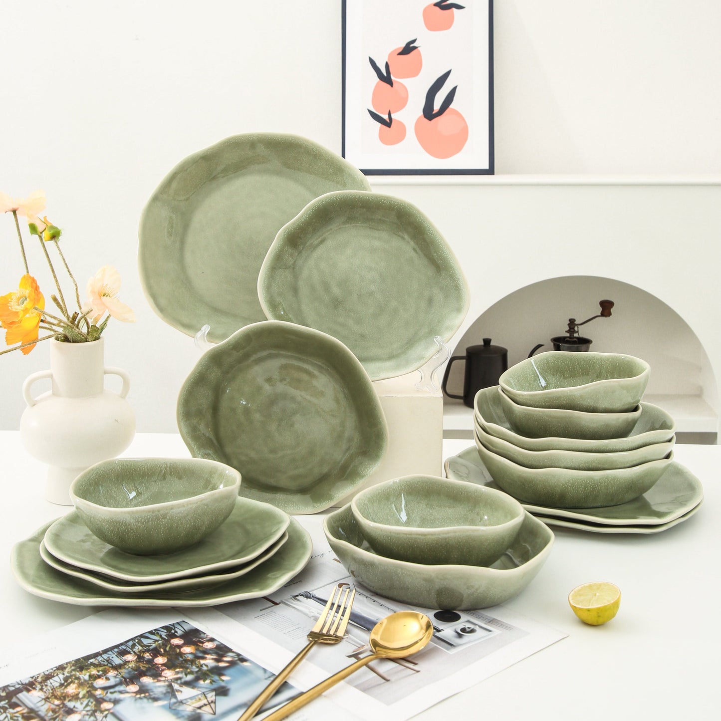 16 Piece Set Dinnerware Set-Royal Olive