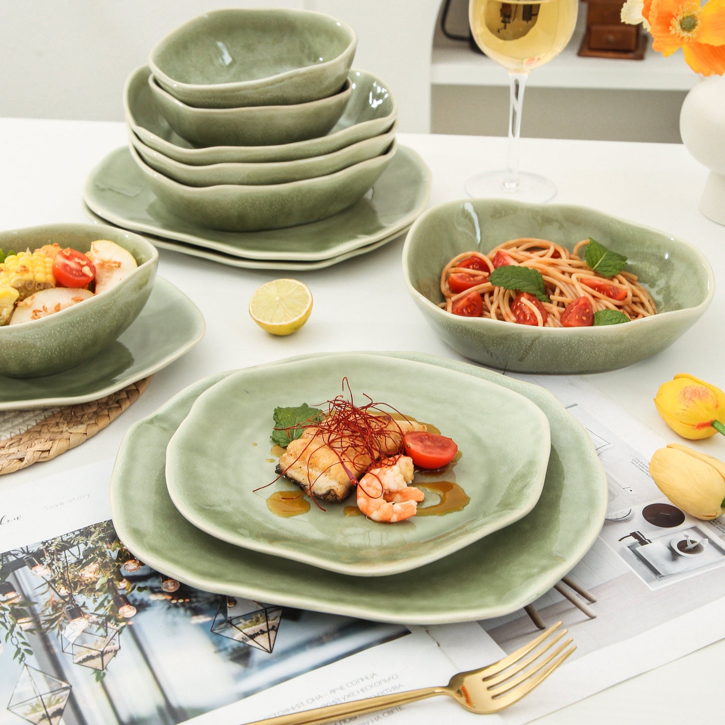 16 Piece Set Dinnerware Set-Royal Olive