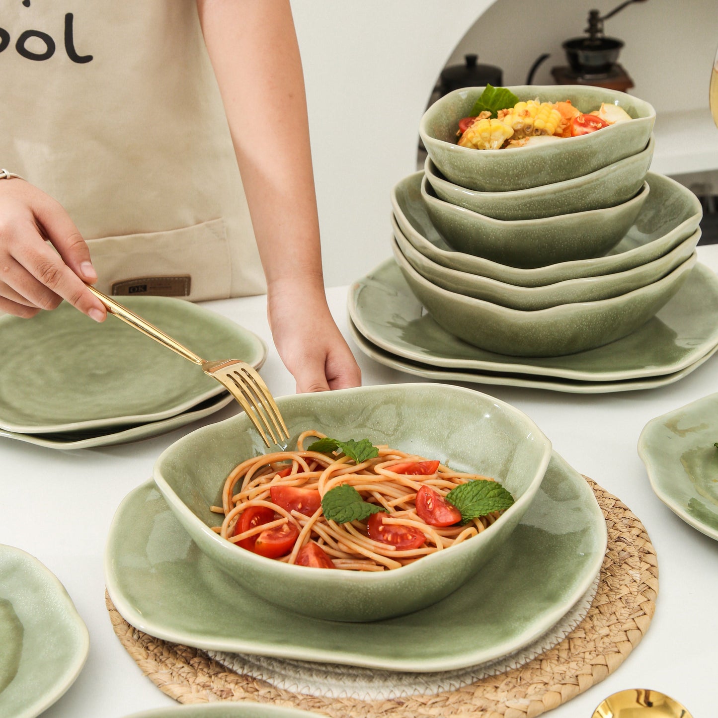 16 Piece Set Dinnerware Set-Royal Olive