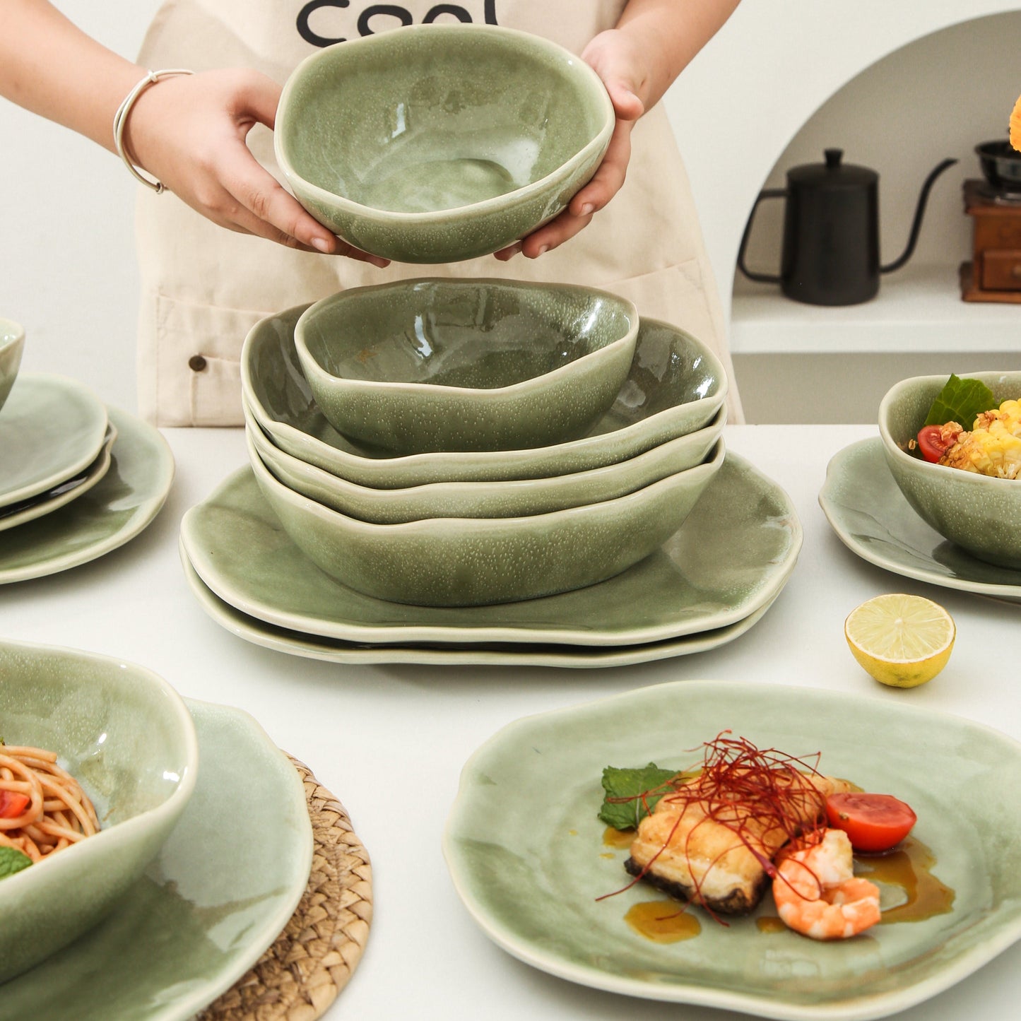 16 Piece Set Dinnerware Set-Royal Olive