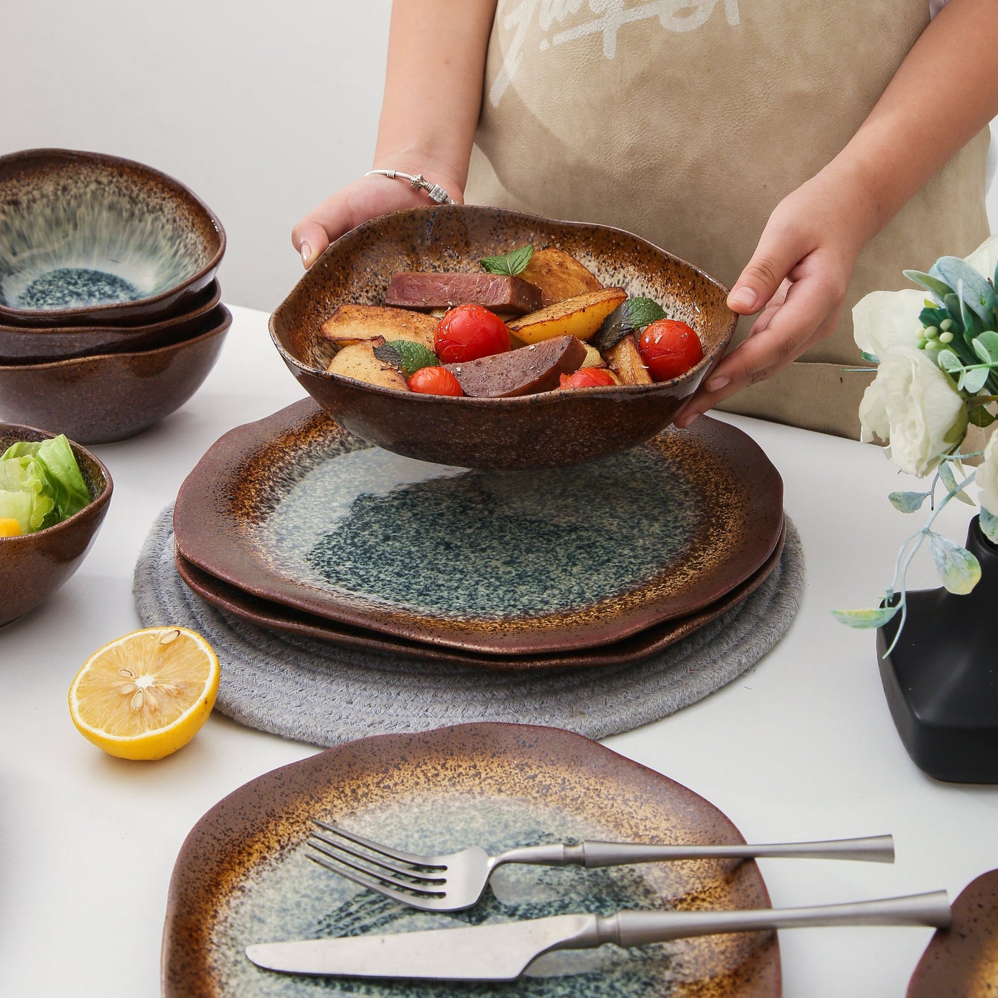 16 Piece Set Dinnerware Set-Espresso Stone