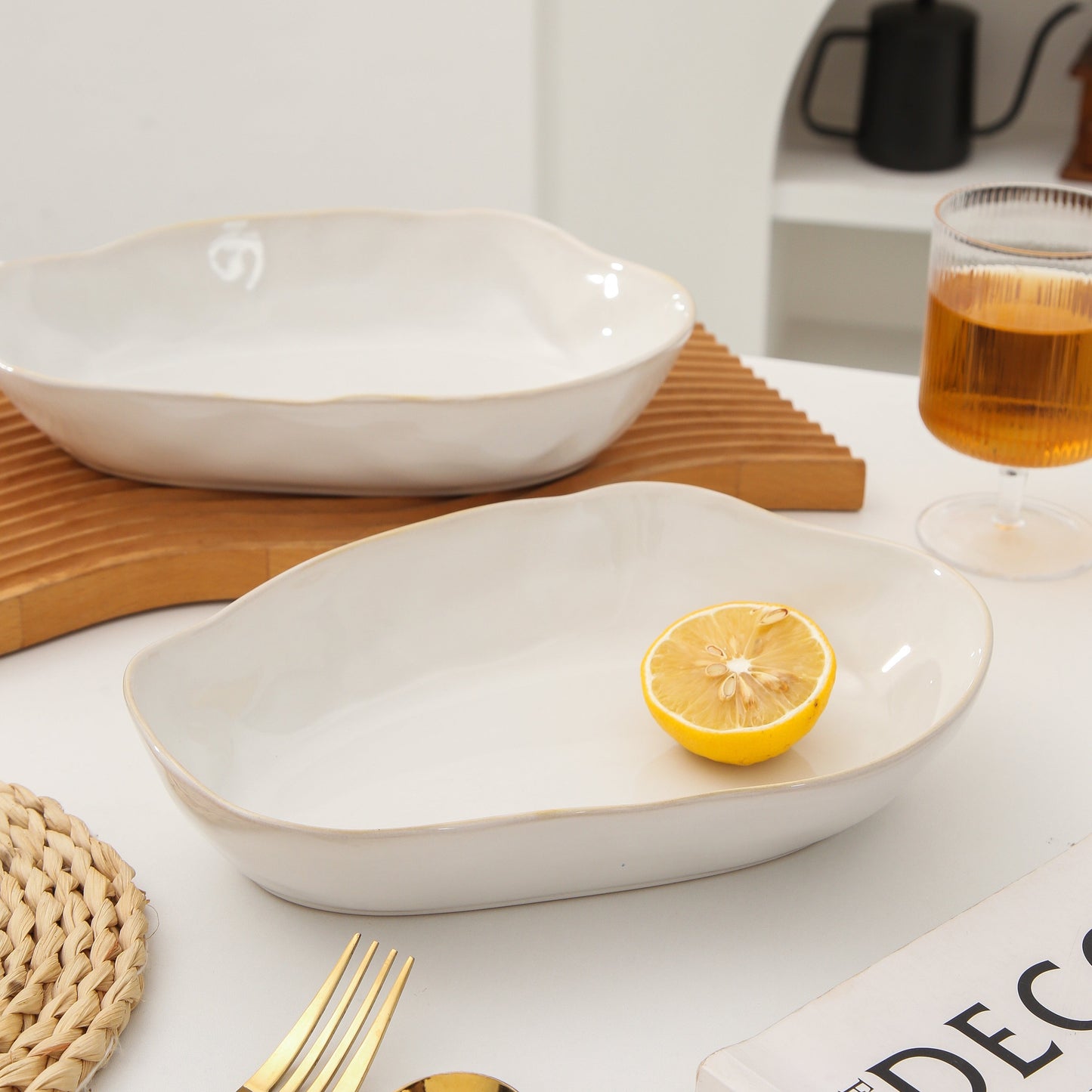 4 pcs Stoneform Oval Plate-Pearl White