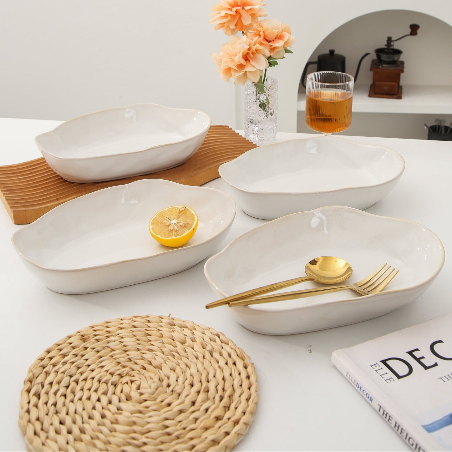 4 pcs Stoneform Oval Plate-Pearl White