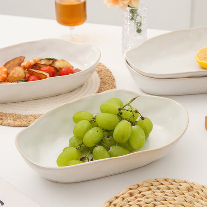 4 pcs Stoneform Oval Plate-Pearl White