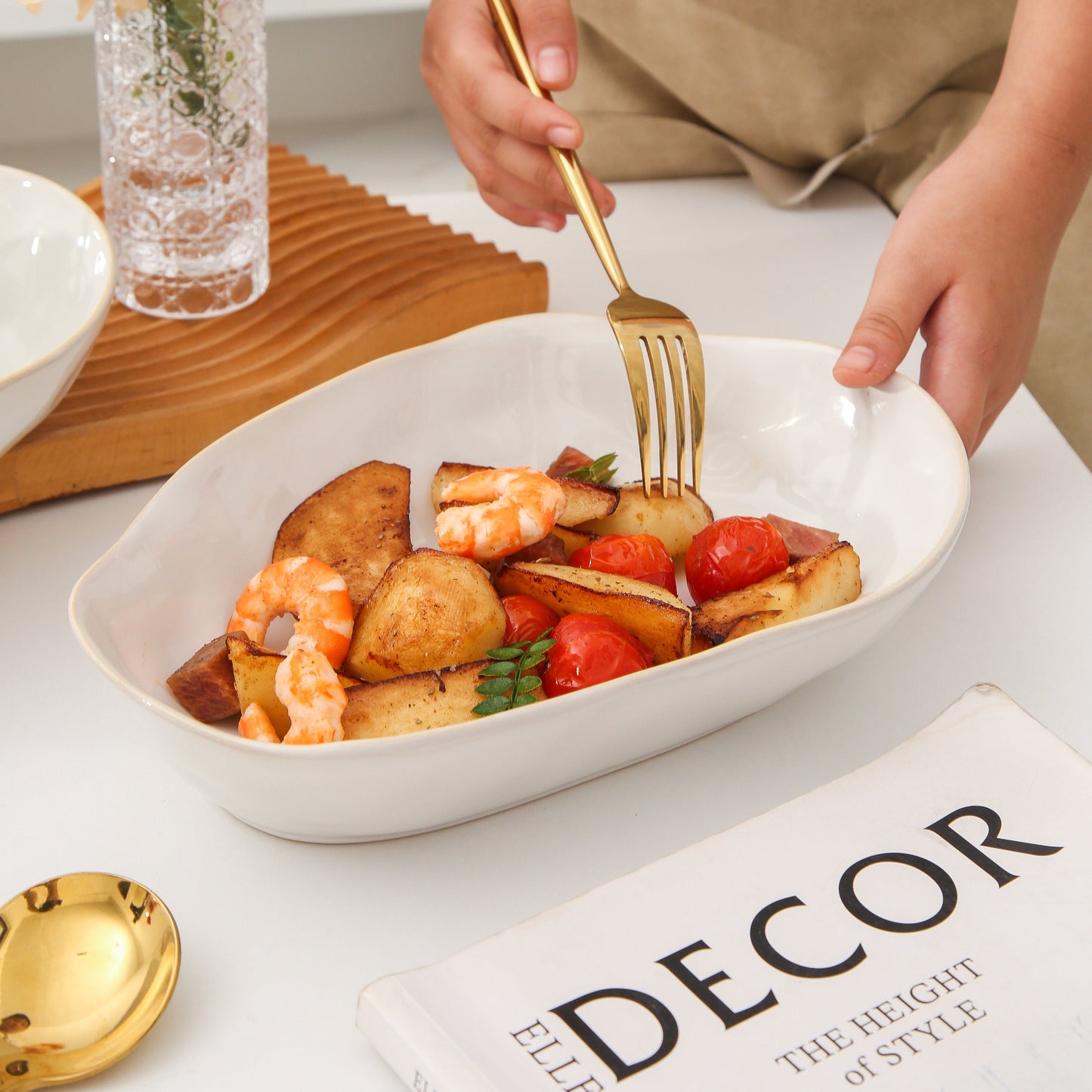 4 pcs Stoneform Oval Plate-Pearl White