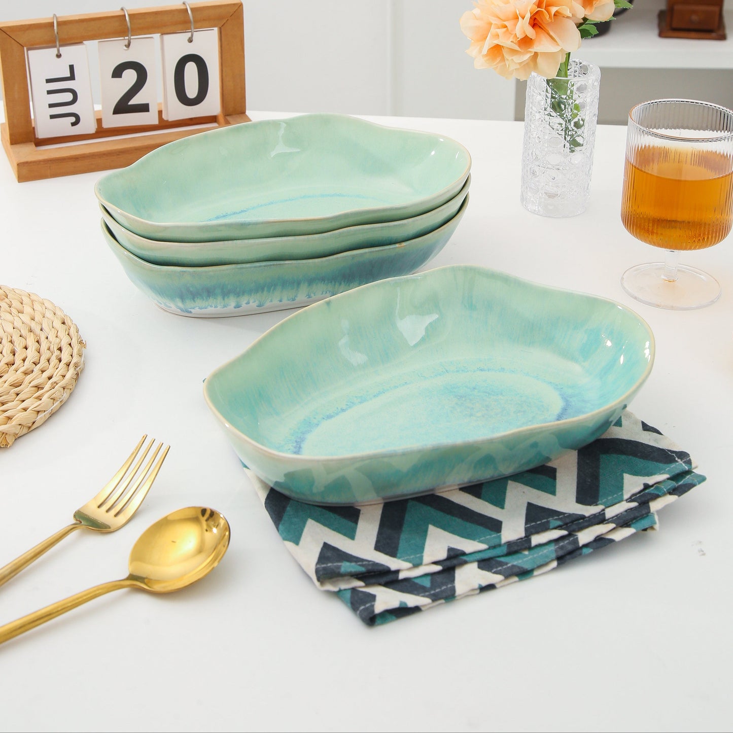 4 pcs Stoneform Oval Plate-Aqua Blue