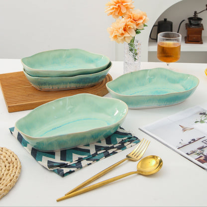 4 pcs Stoneform Oval Plate-Aqua Blue