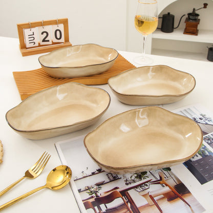 4 pcs Stoneform Oval Plate-Crema