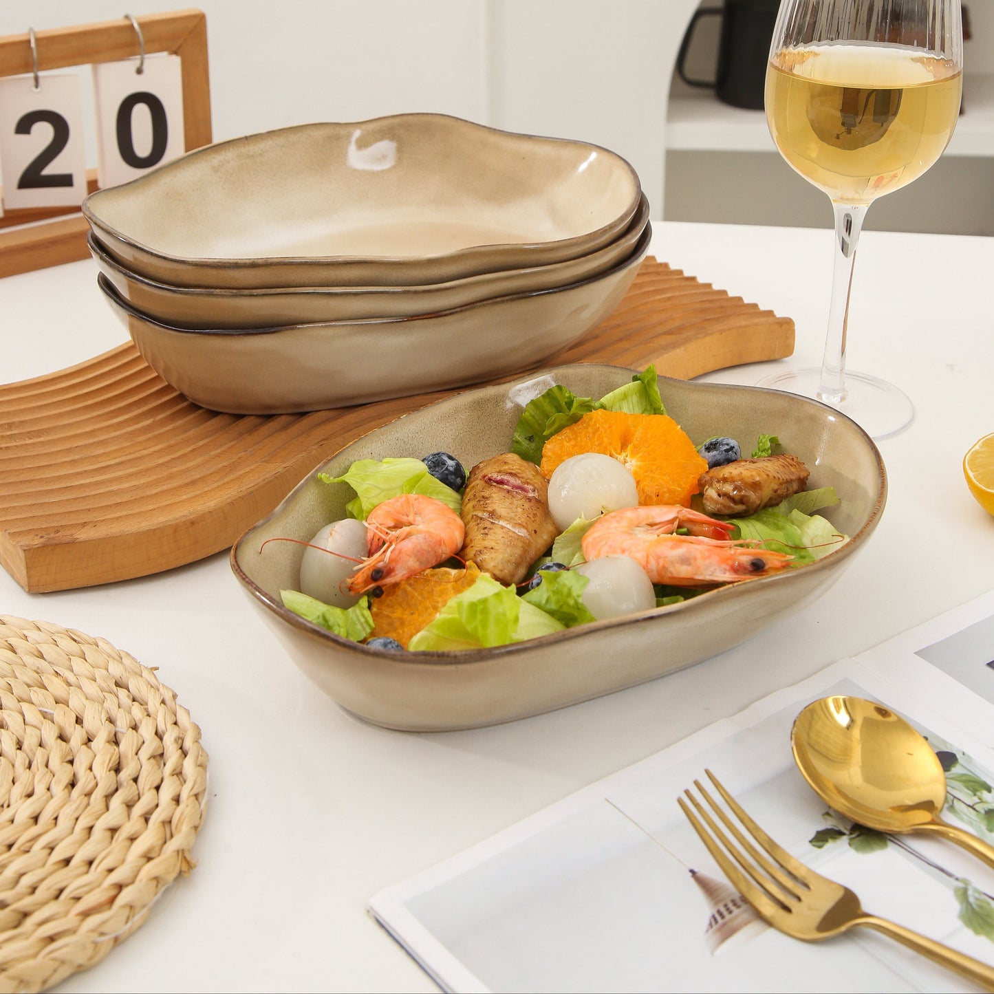 4 pcs Stoneform Oval Plate-Crema