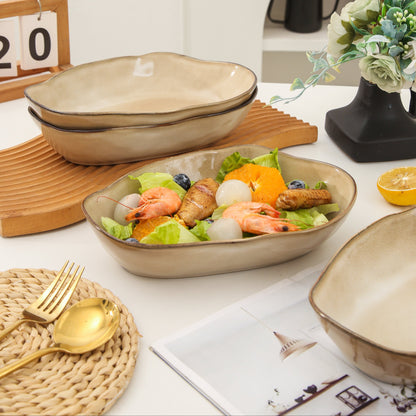4 pcs Stoneform Oval Plate-Crema