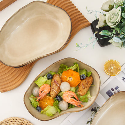 4 pcs Stoneform Oval Plate-Crema