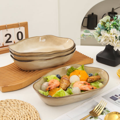 4 pcs Stoneform Oval Plate-Crema