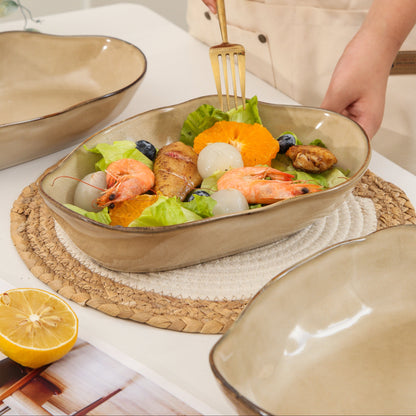 4 pcs Stoneform Oval Plate-Crema