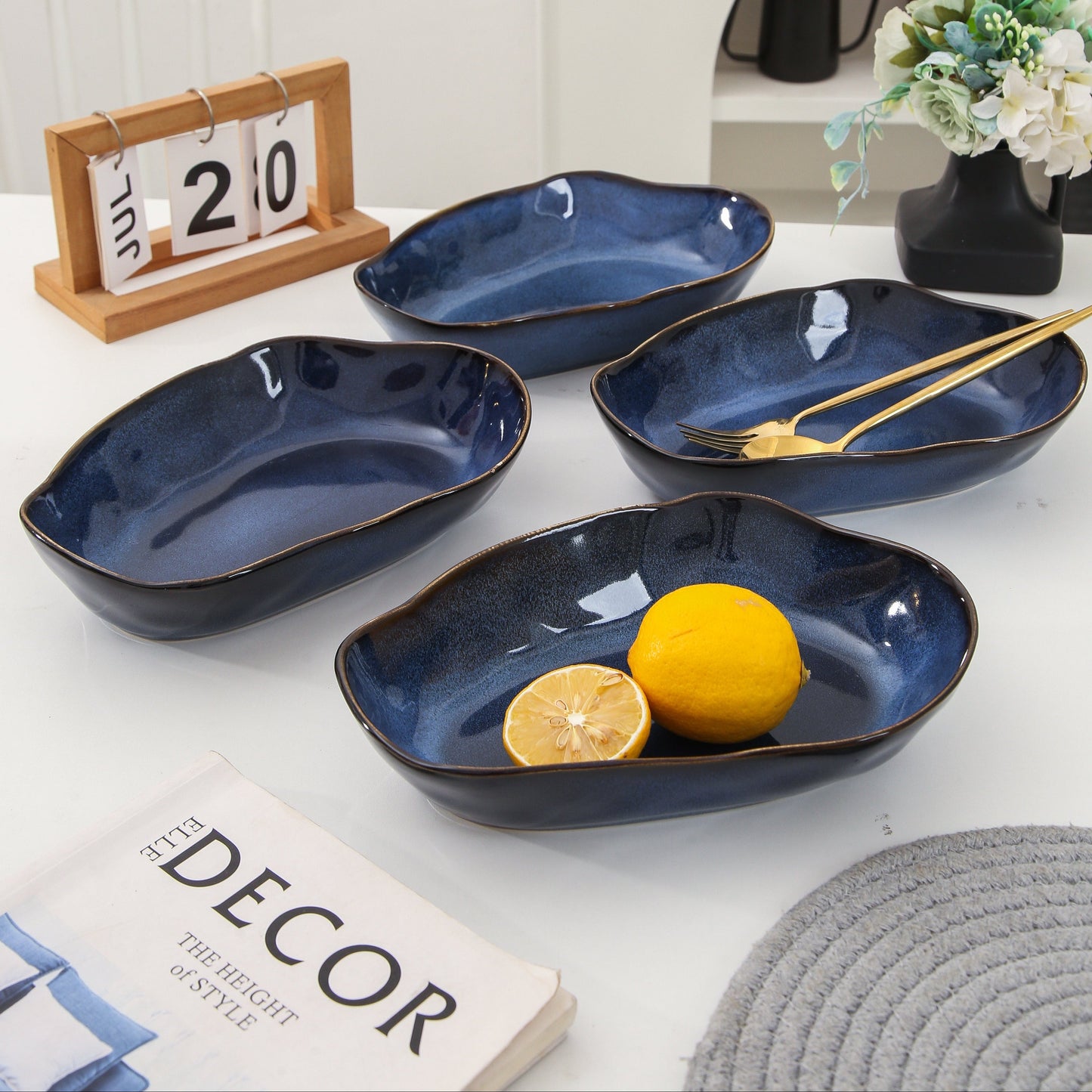 4 pcs Stoneform Oval Plate-Ocean Blue