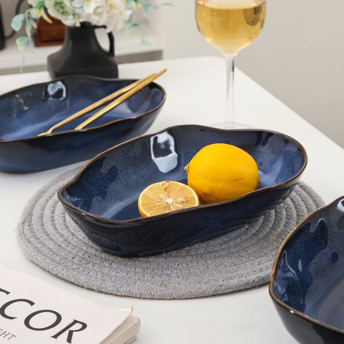 4 pcs Stoneform Oval Plate-Ocean Blue