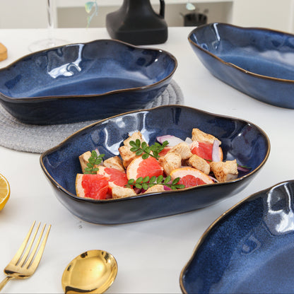 4 pcs Stoneform Oval Plate-Ocean Blue