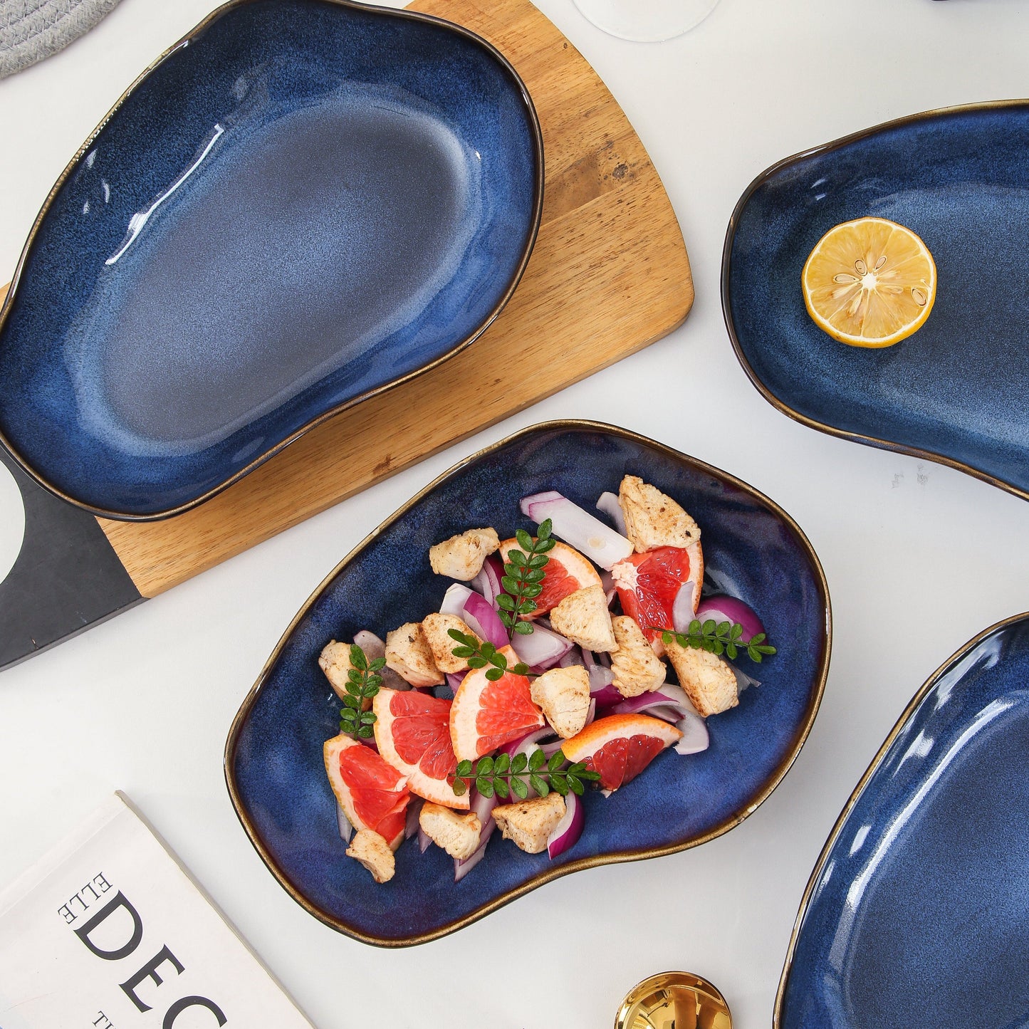 4 pcs Stoneform Oval Plate-Ocean Blue