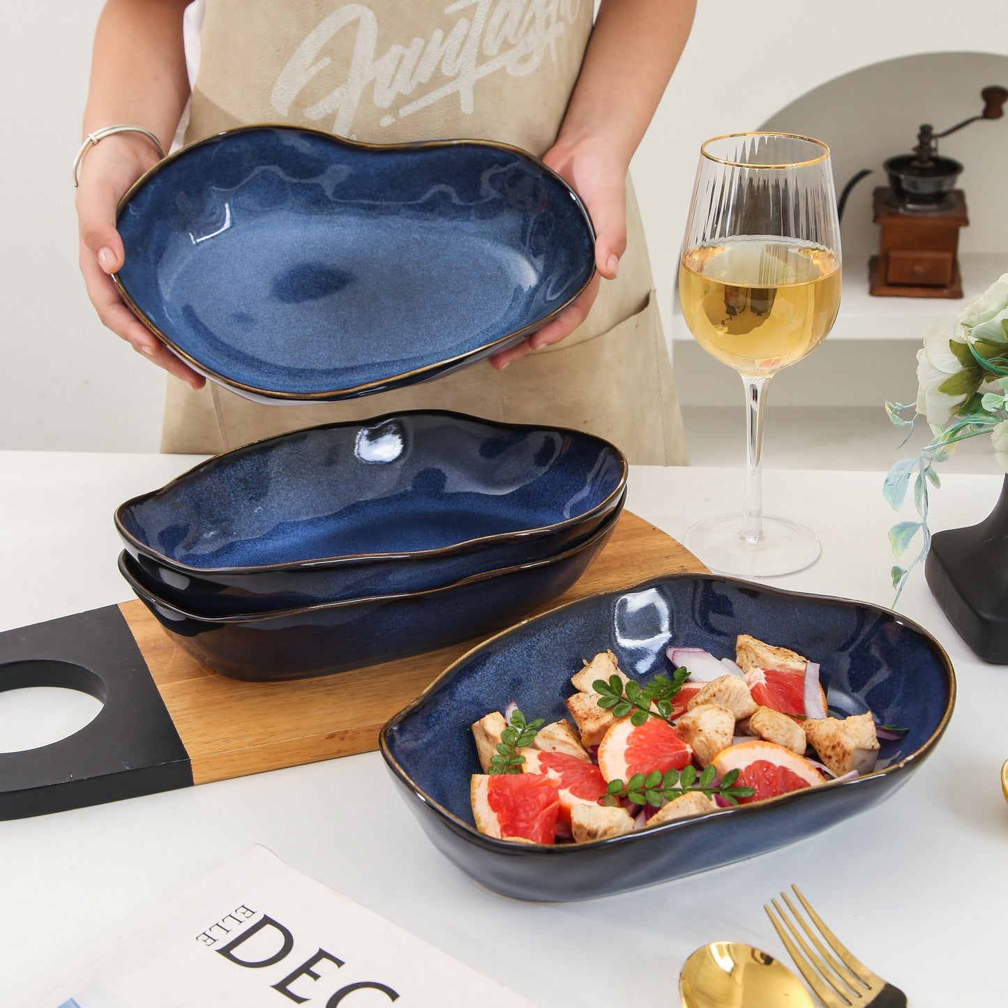 4 pcs Stoneform Oval Plate-Ocean Blue