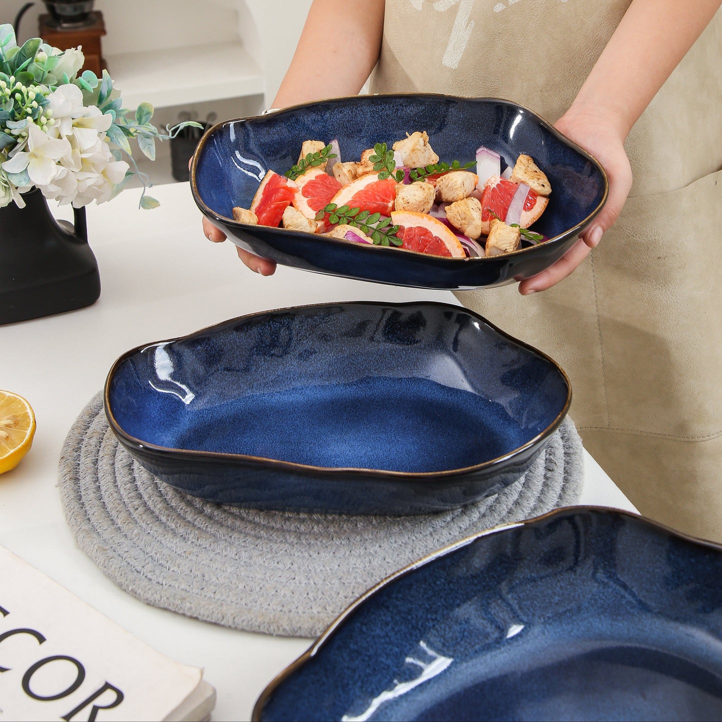 4 pcs Stoneform Oval Plate-Ocean Blue