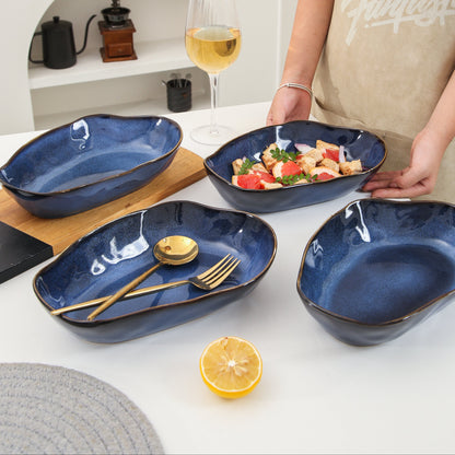 4 pcs Stoneform Oval Plate-Ocean Blue
