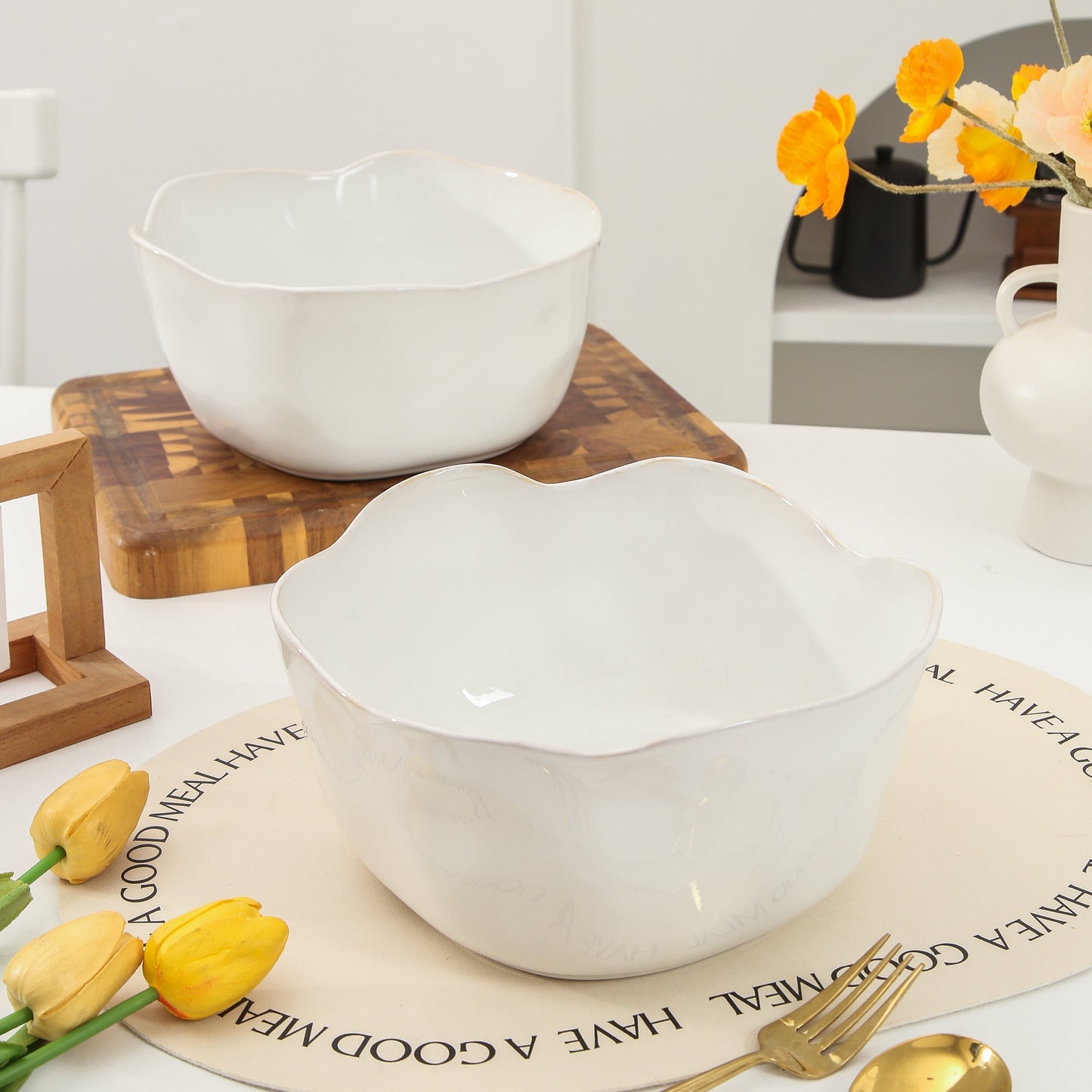 2 pcs Organic Deep Bowl-Pearl White