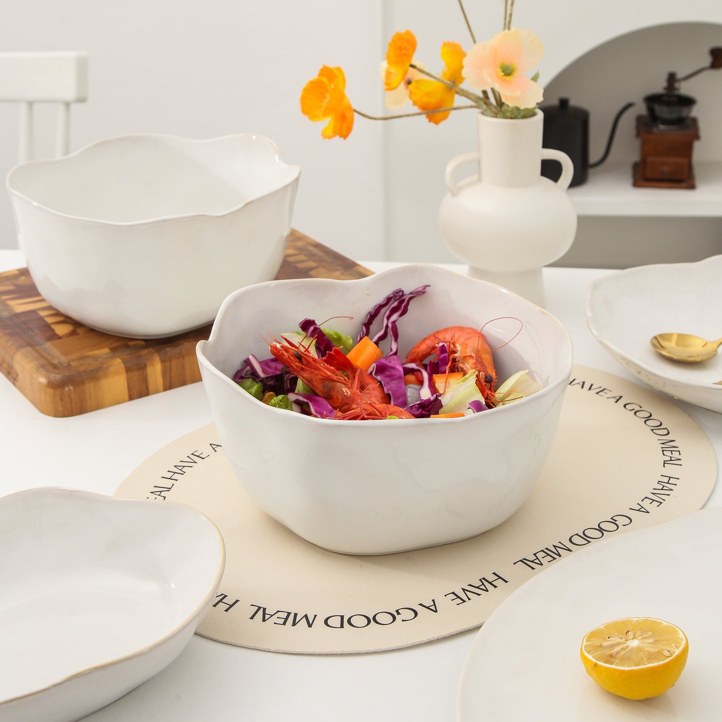 2 pcs Organic Deep Bowl-Pearl White