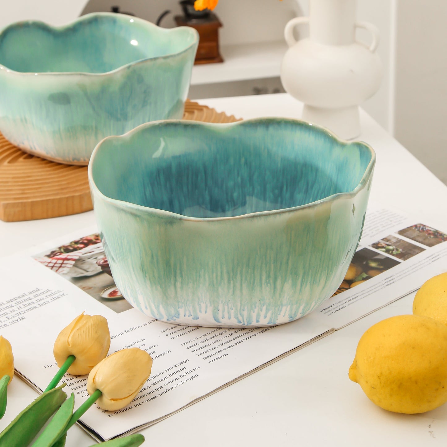2 pcs Organic Deep Bowl- Aqua Blue