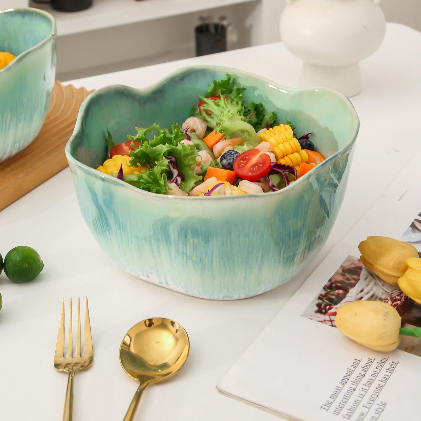 2 pcs Organic Deep Bowl- Aqua Blue