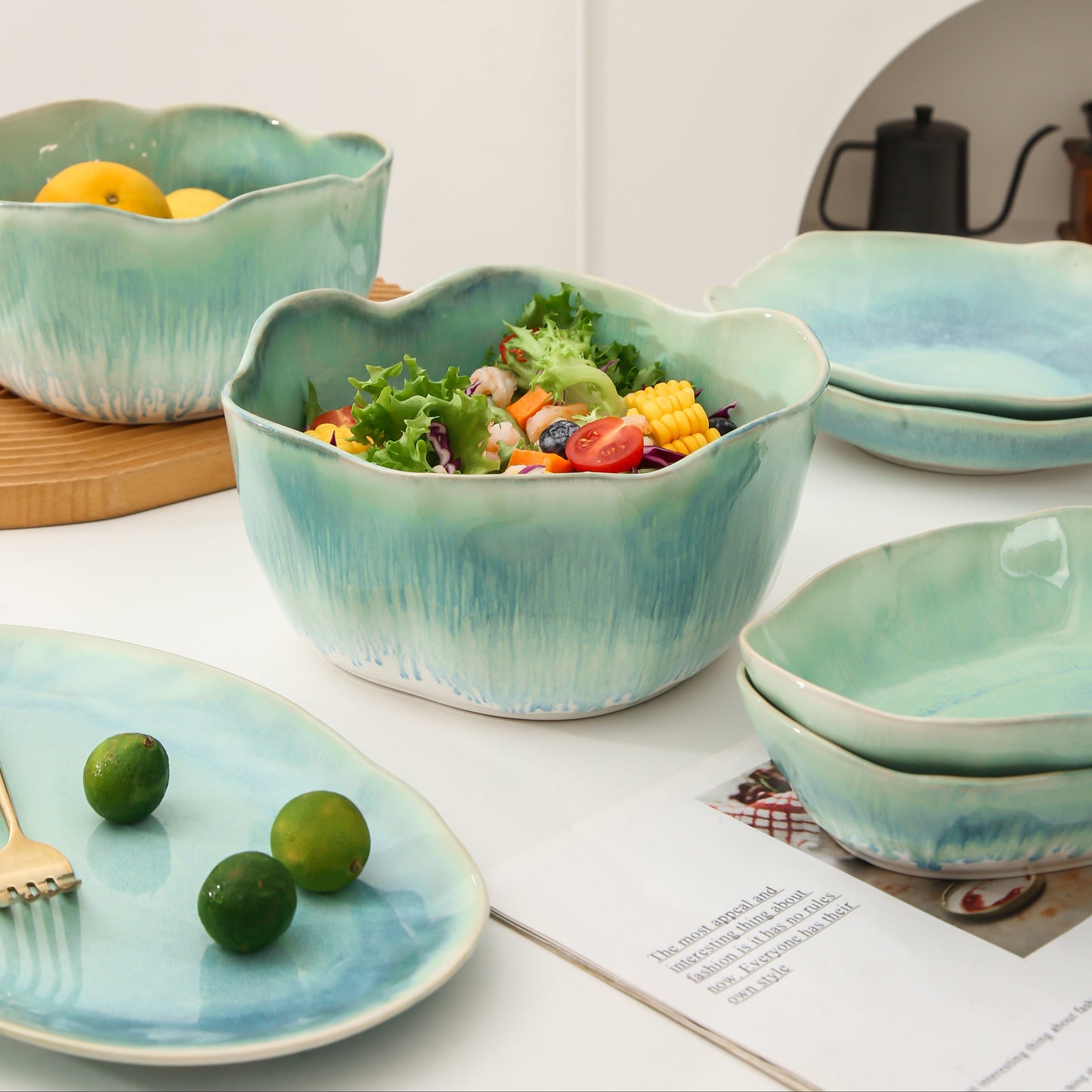 2 pcs Organic Deep Bowl- Aqua Blue