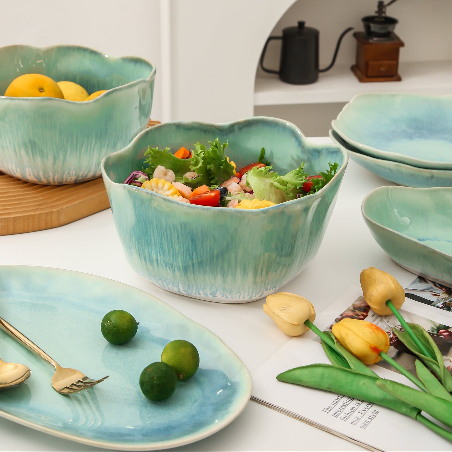 2 pcs Organic Deep Bowl- Aqua Blue