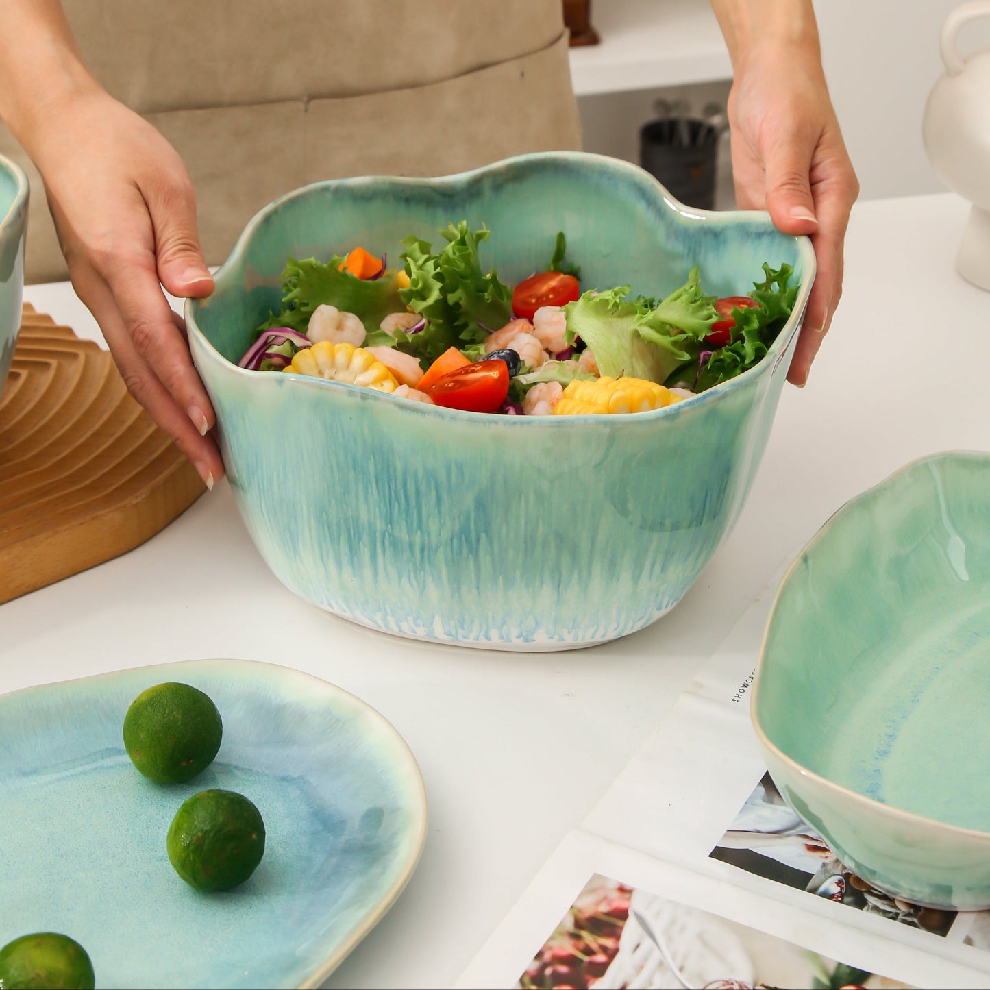 2 pcs Organic Deep Bowl- Aqua Blue
