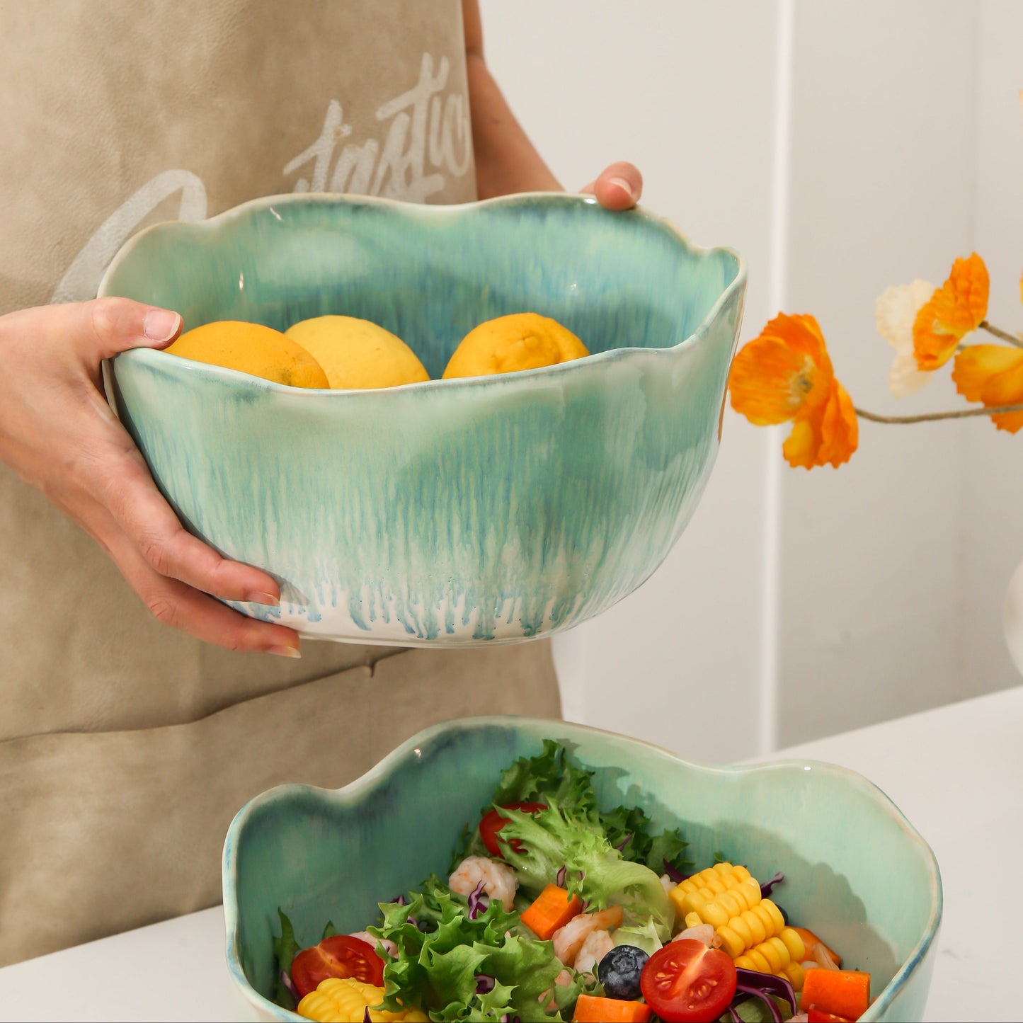 2 pcs Organic Deep Bowl- Aqua Blue