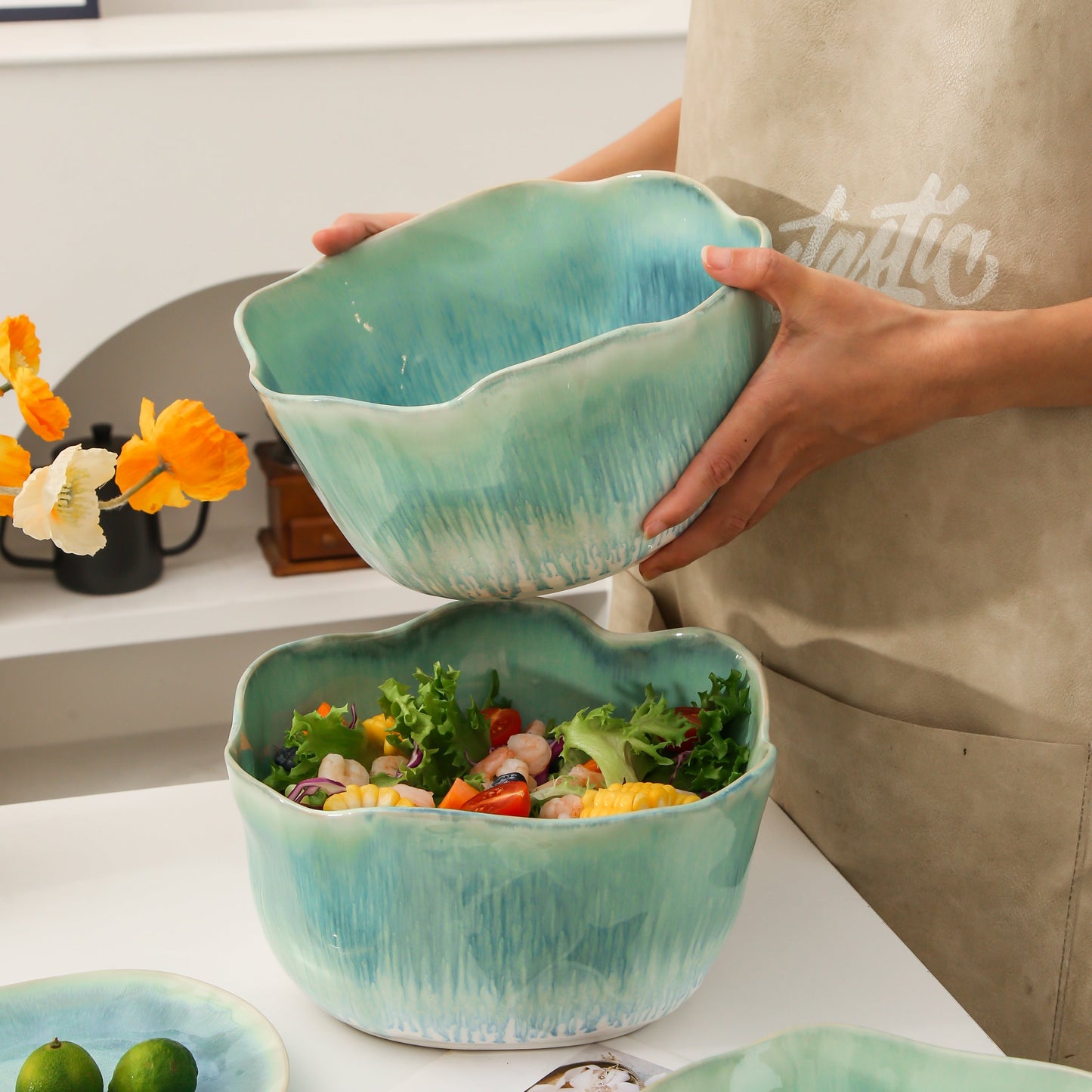 2 pcs Organic Deep Bowl- Aqua Blue