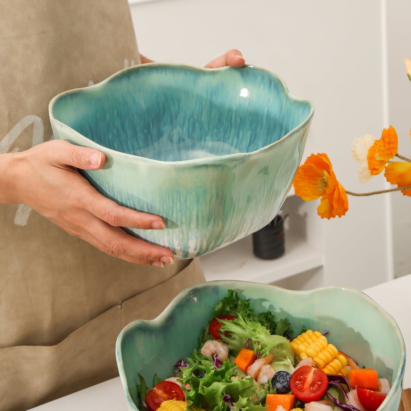 2 pcs Organic Deep Bowl- Aqua Blue