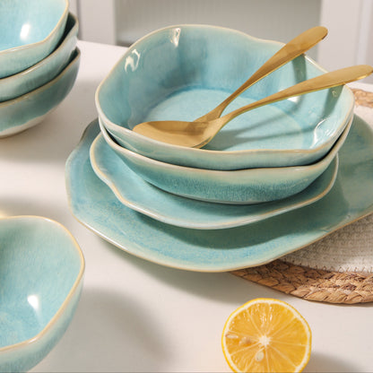 16-Piece Stoneware Set-Aqua Blue