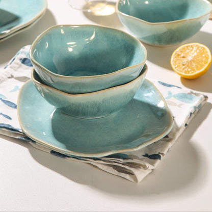 16-Piece Stoneware Set-Aqua Blue