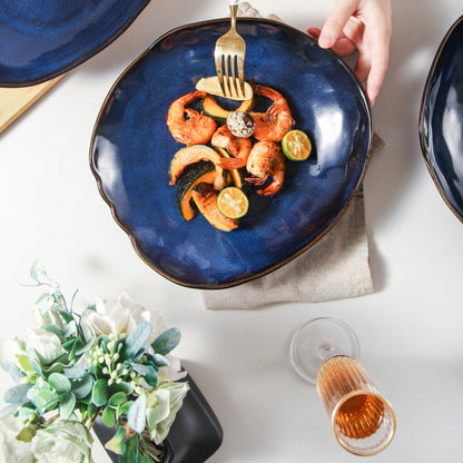 4-Piece Stoneware Deep Plate Set in Ocean Blue