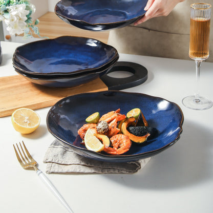 4-Piece Stoneware Deep Plate Set in Ocean Blue